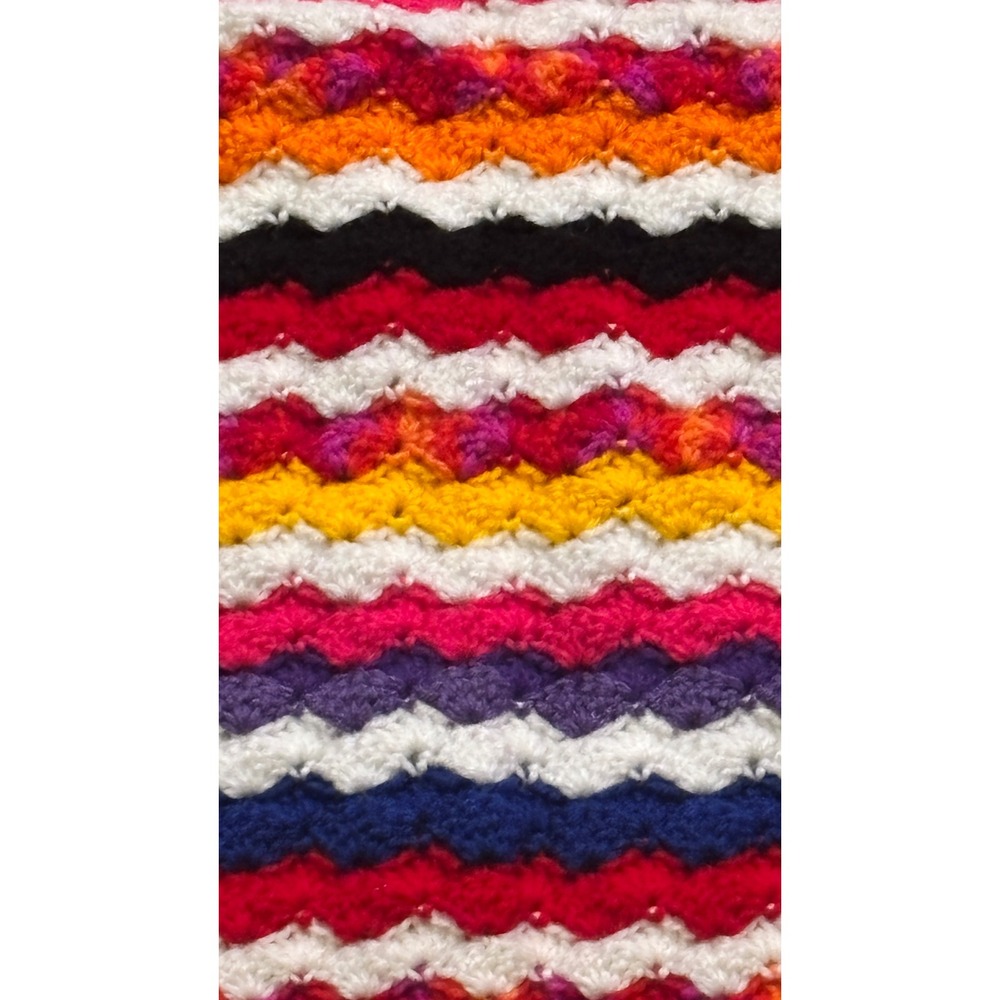 Handmade Crochet Blanket Afghan Vibrant Rainbow Stripe Wave Pattern Cozy Throw